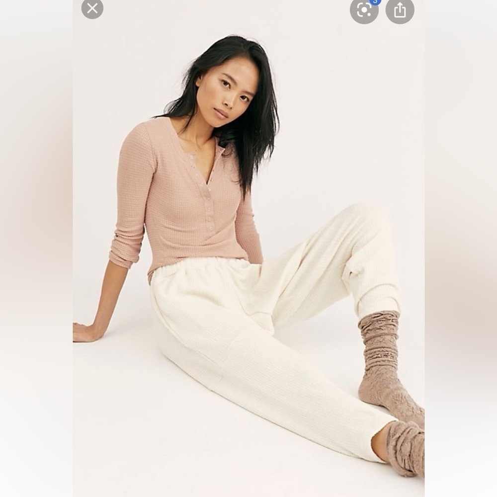 Free People Look Sharp Ribbed Off White Lounge Pants Joggers M